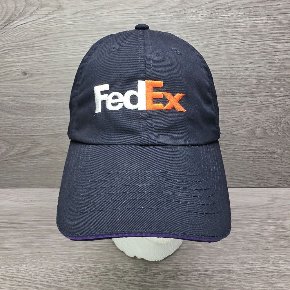 FedEx Hat Mens Corporate Promotional Navy Blue Embroidered Strapback Cap Promo